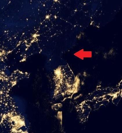 Coreia do Norte Mapa noturno sem luzes